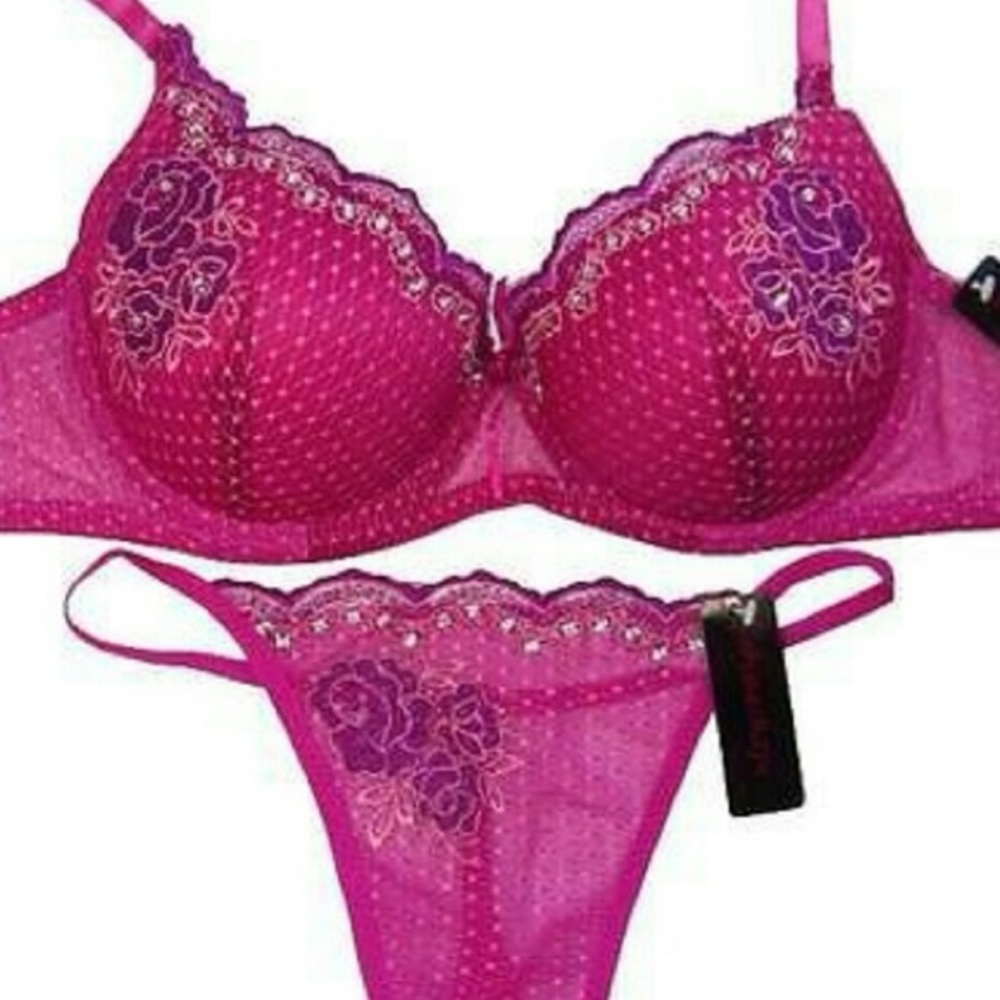 Flower Rhinestone Mesh Bra and Panty Set